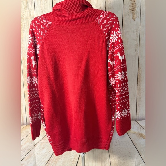 Alpaca Women Turtleneck Loose Print Christmas Long Sweater Dress with Pockets M - Picture 6 of 12